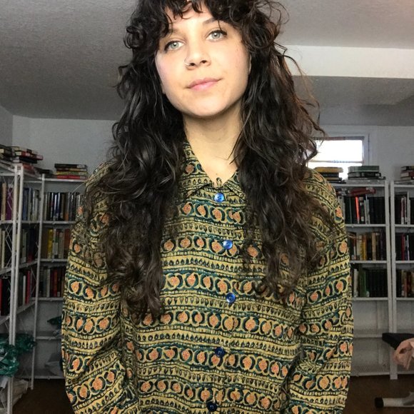 Vintage Patterned Button Down Blouse - B59 - Picture 2 of 8